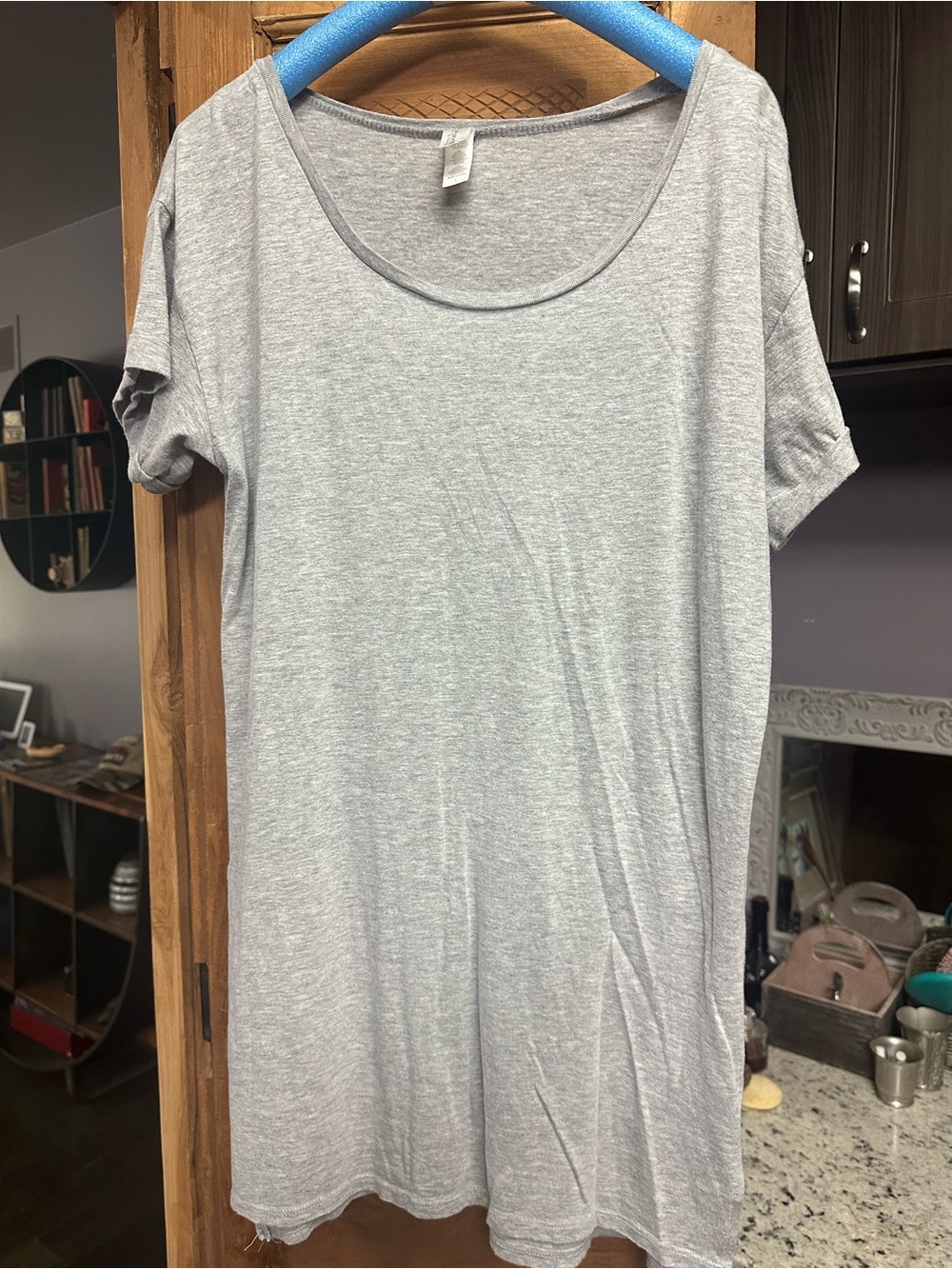 Grey T Shirt dress side slit super soft Large coverup boho beach casual